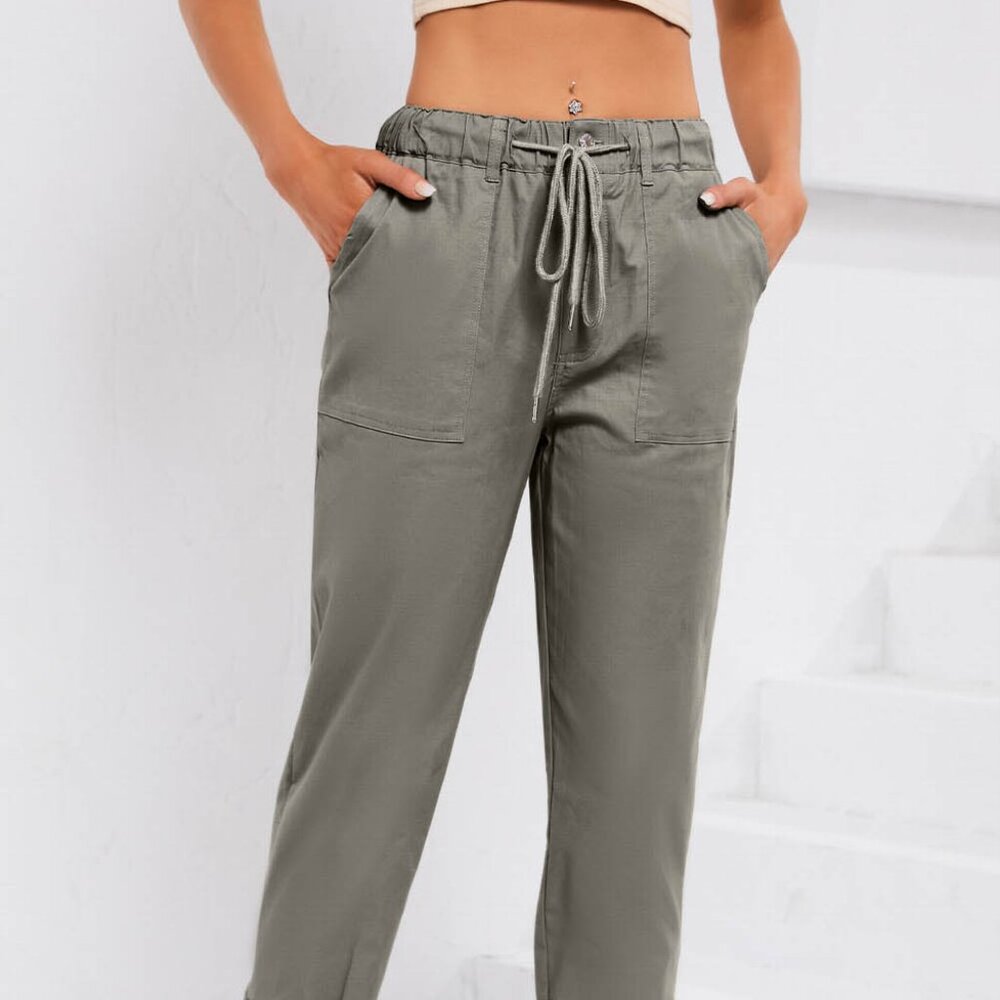 B023 Green Slim Fit Pocketed Twill Jogger Pants
